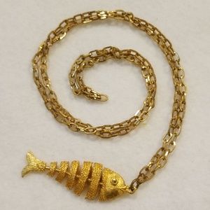 Articulated Gold Fish Necklace 30 Inch Vintage Gem